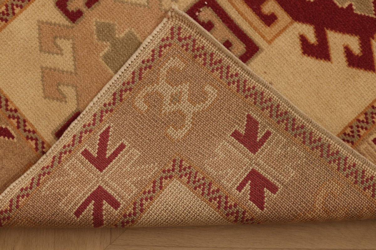 Vintage Muğla Turkish Runner Rug 2x7 ft — Beige & Brown Geometric