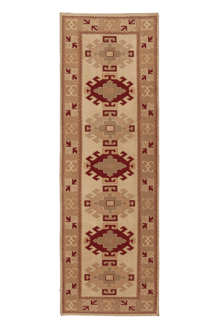 Vintage Muğla Turkish Runner Rug 2x7 ft — Beige & Brown Geometric