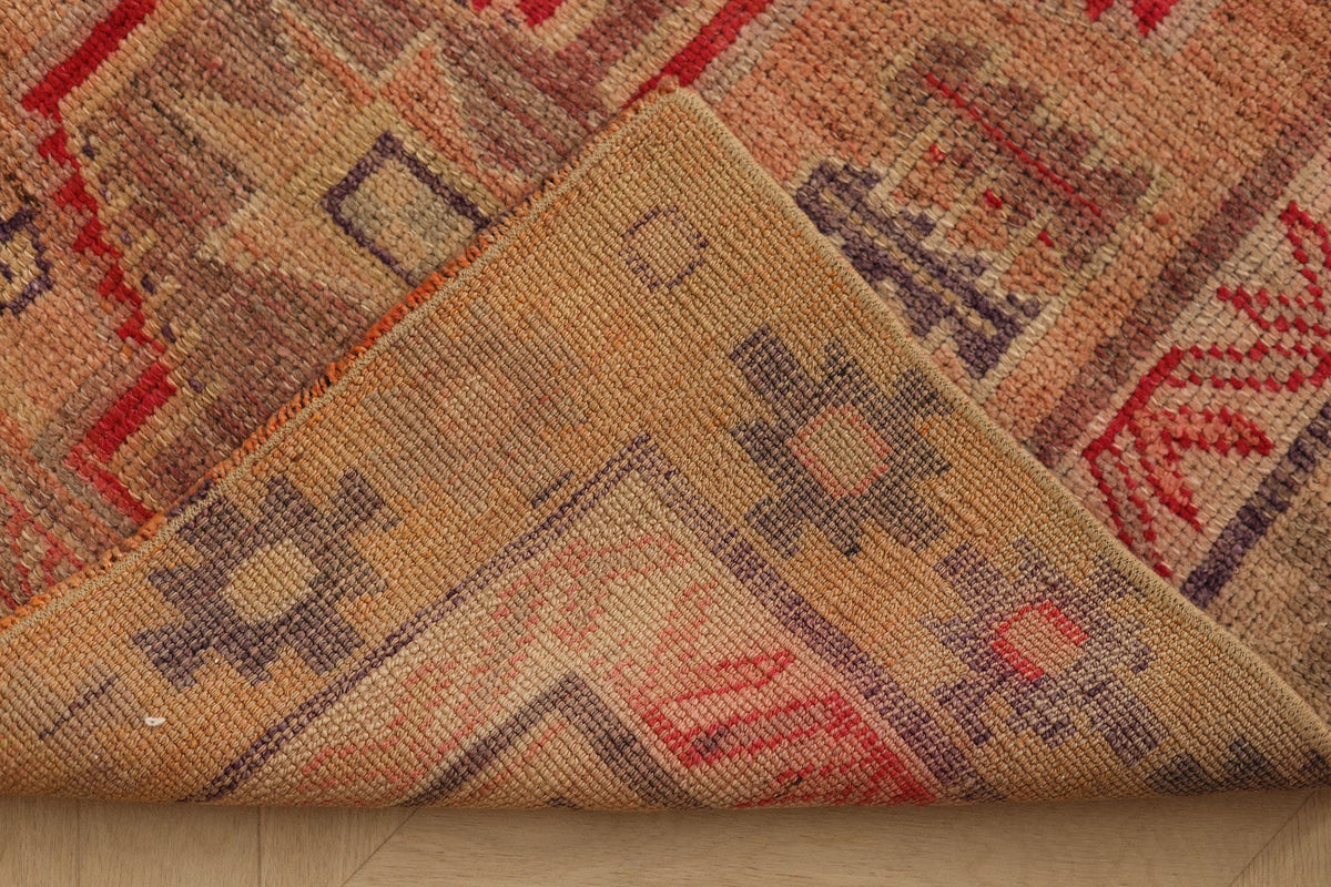 Vintage Southeastern Persian Style Runner Rug 3x8 ft — Brown & Red Geometric