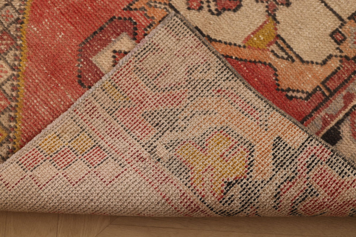 Vintage Nevşehir Turkish Runner Rug 3x11 ft — Red & Beige Maximalist