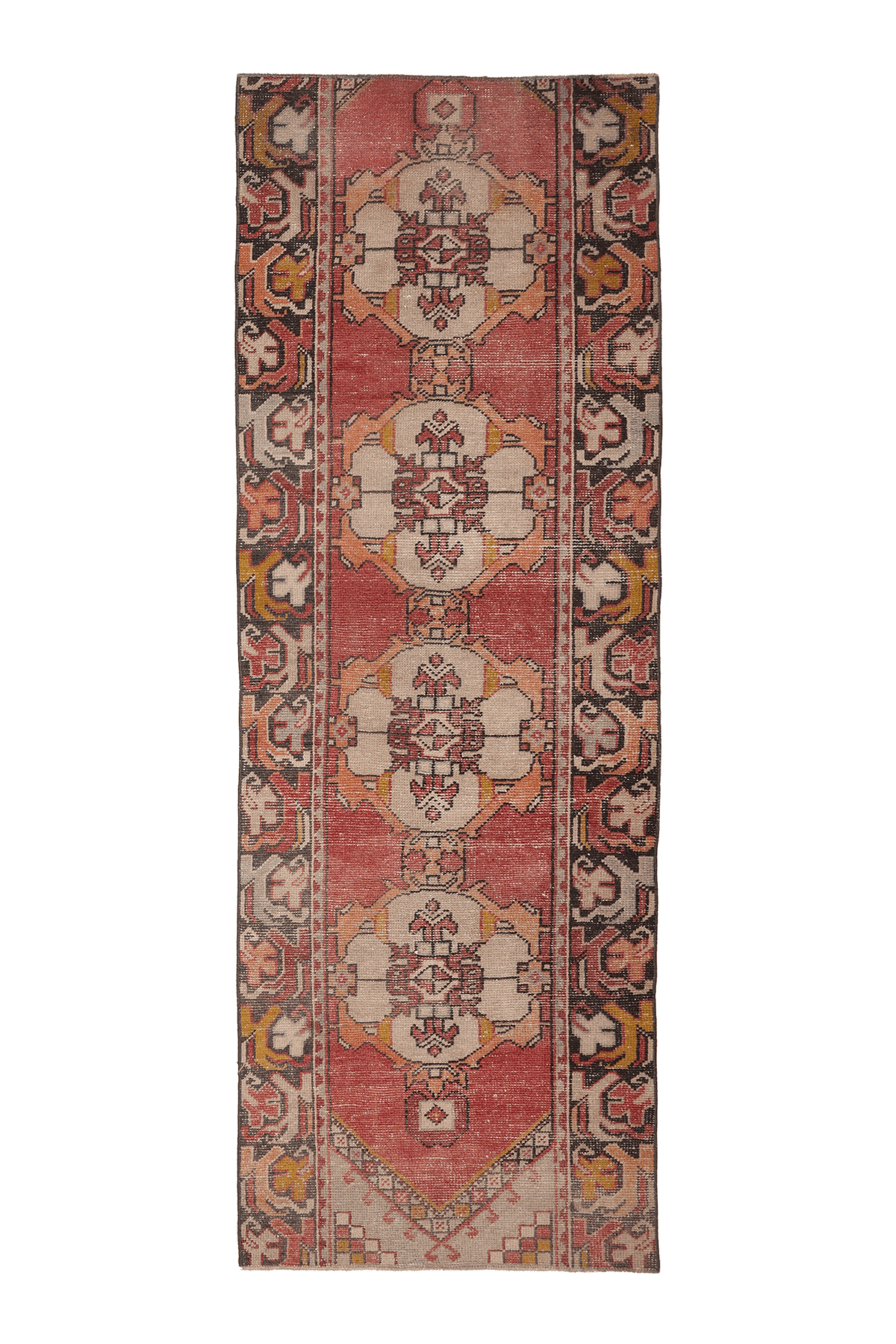 Vintage Nevşehir Turkish Runner Rug 3x11 ft — Red & Beige Maximalist