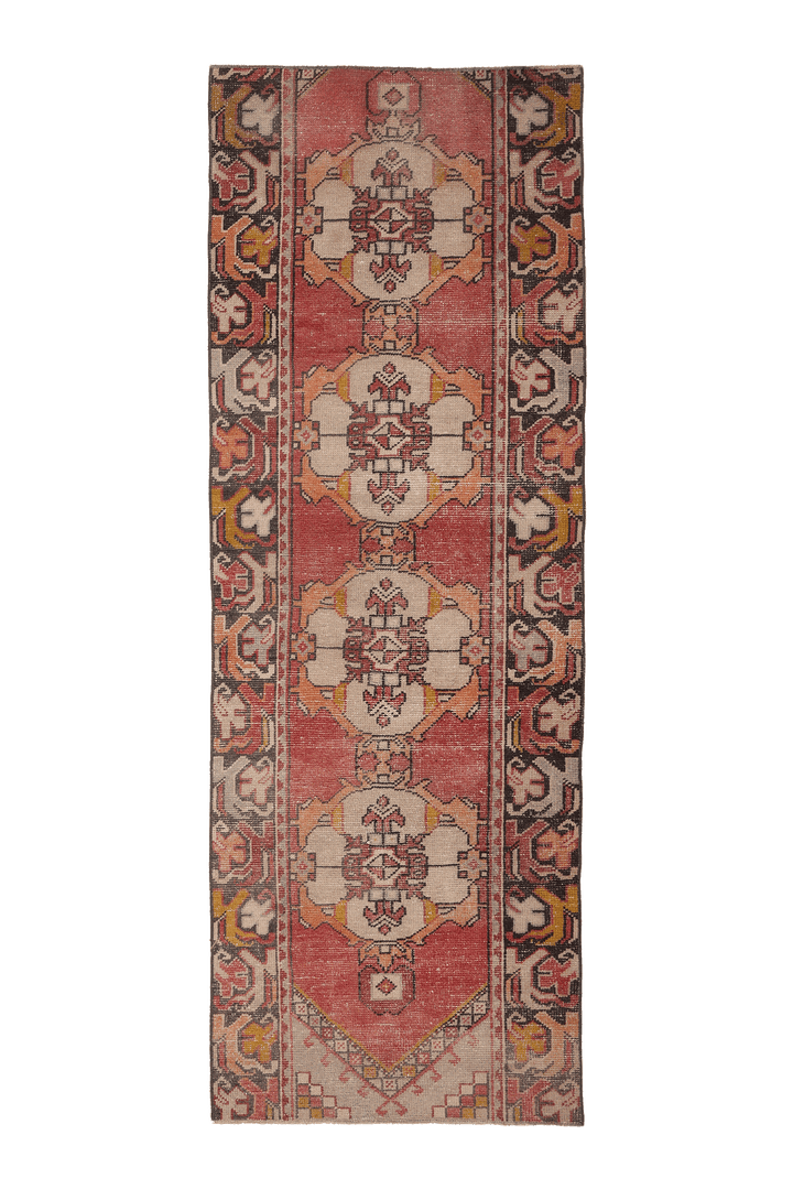 Vintage Nevşehir Turkish Runner Rug 3x11 ft — Red & Beige Maximalist