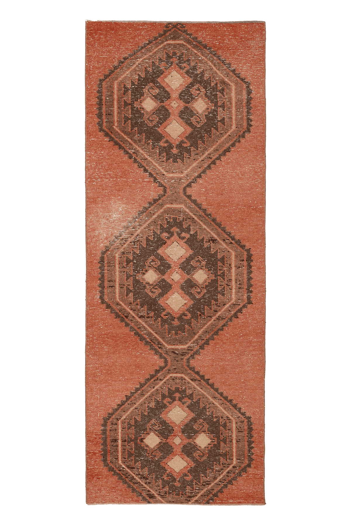 Vintage Malatya Turkish Runner Rug 3x8 ft — Orange & Brown Geometric