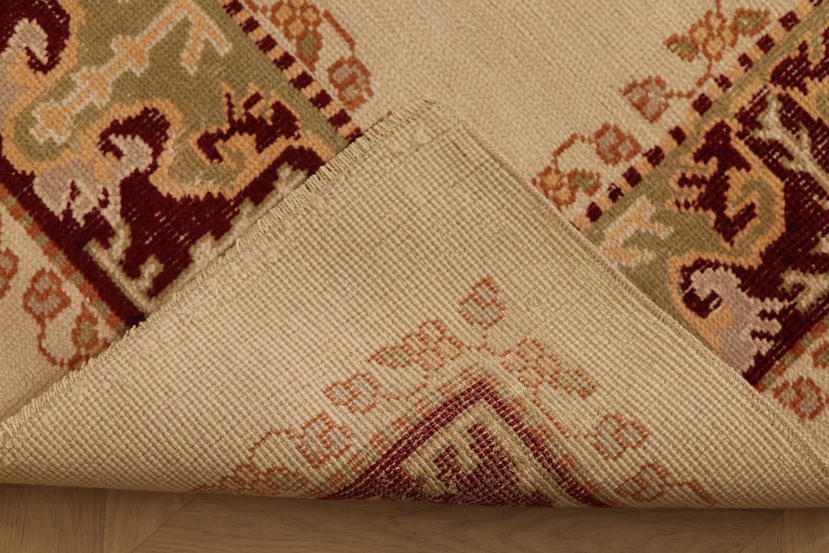Vintage Uşak Turkish Runner Rug 3x10 ft — Beige & Brown Floral
