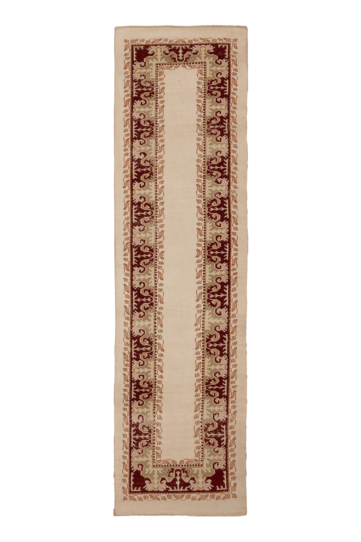 Vintage Uşak Turkish Runner Rug 3x10 ft — Beige & Brown Floral