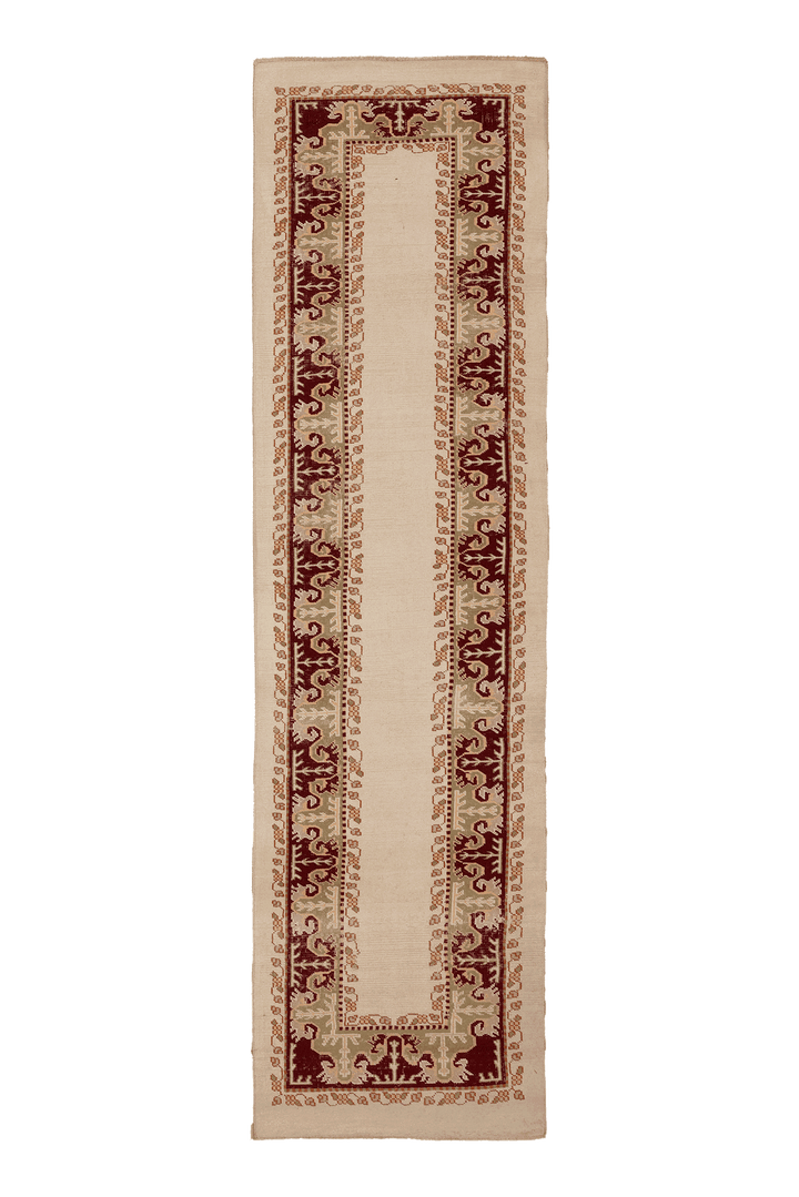 Vintage Uşak Turkish Runner Rug 3x10 ft — Beige & Brown Floral