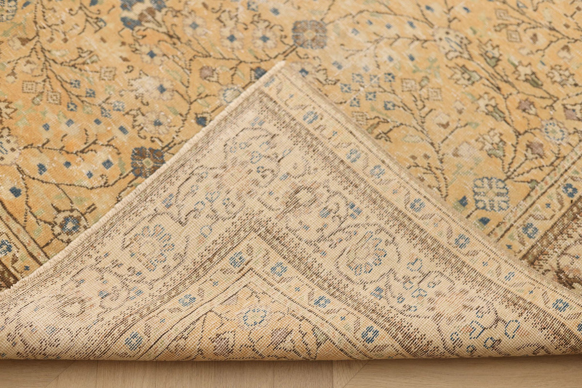 Vintage Isparta Turkish Area Rug 6x9 ft — Beige & Brown Floral