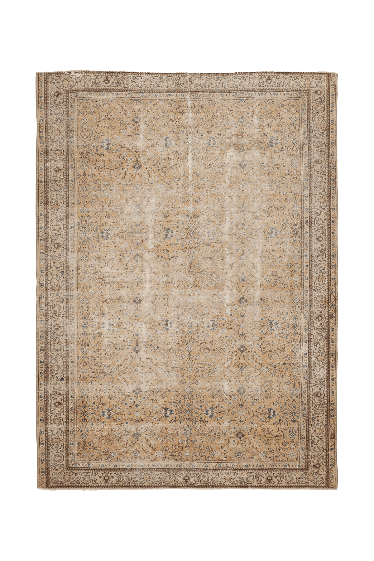Vintage Isparta Turkish Area Rug 6x9 ft — Beige & Brown Floral