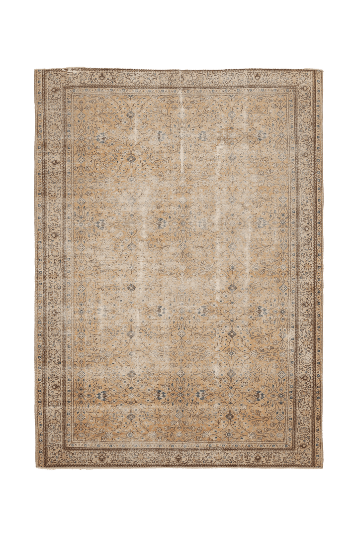 Vintage Isparta Turkish Area Rug 6x9 ft — Beige & Brown Floral