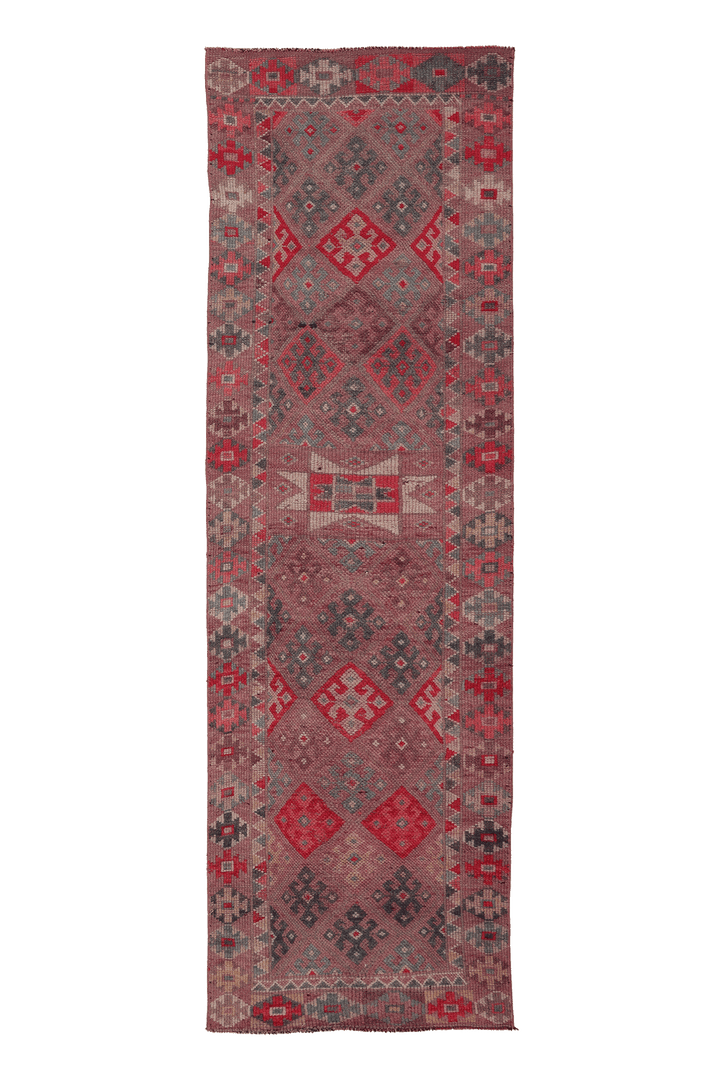Vintage Southeastern Persian Style Runner Rug 3x9 ft — Red & Brown Geometric