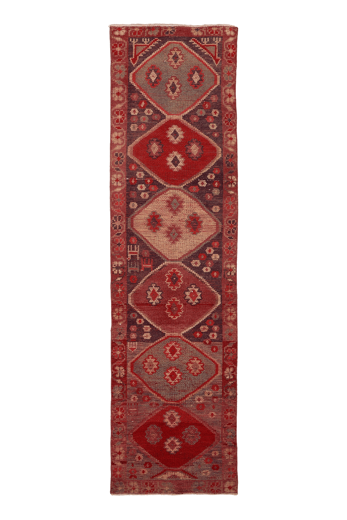 Vintage Southeastern Persian Style Runner Rug 3x10 ft — Red & Brown Geometric