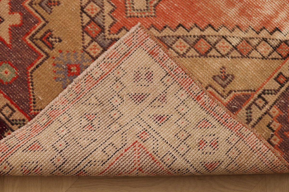 Vintage Nevşehir Turkish Runner Rug 3x10 ft — Orange & Beige Geometric