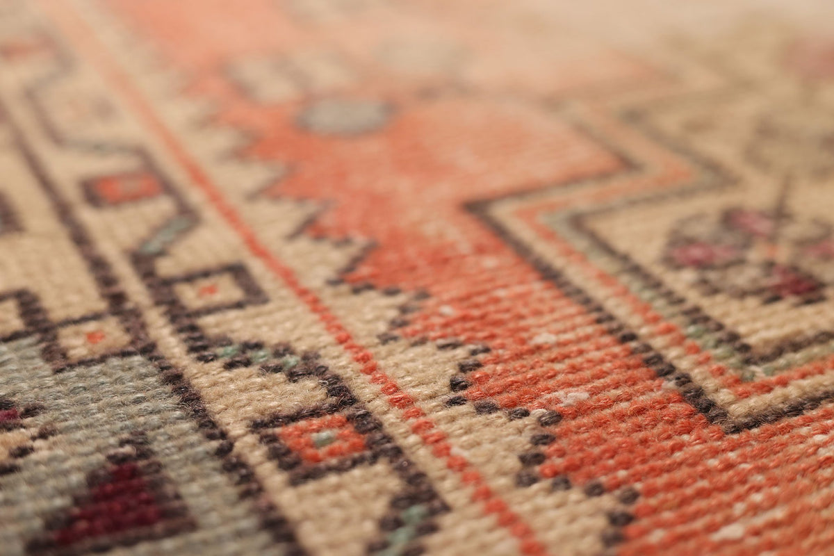 Vintage Nevşehir Turkish Runner Rug 3x10 ft — Orange & Beige Geometric