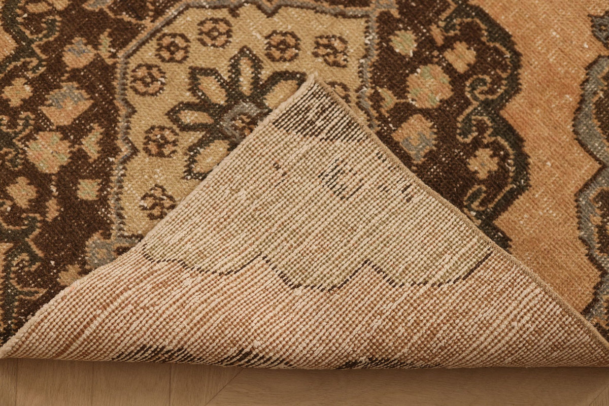 Vintage Konya Turkish Runner Rug 3x8 ft — Beige & Brown Floral