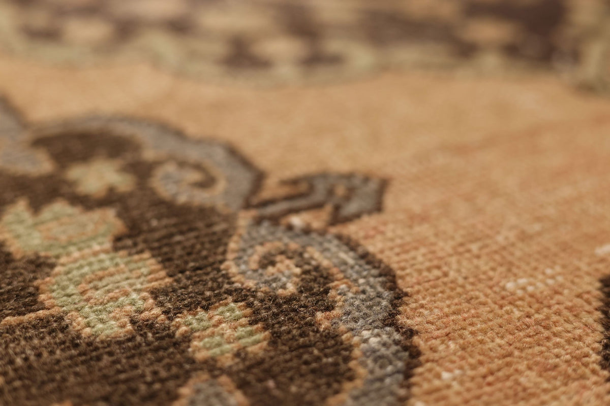 Vintage Konya Turkish Runner Rug 3x8 ft — Beige & Brown Floral