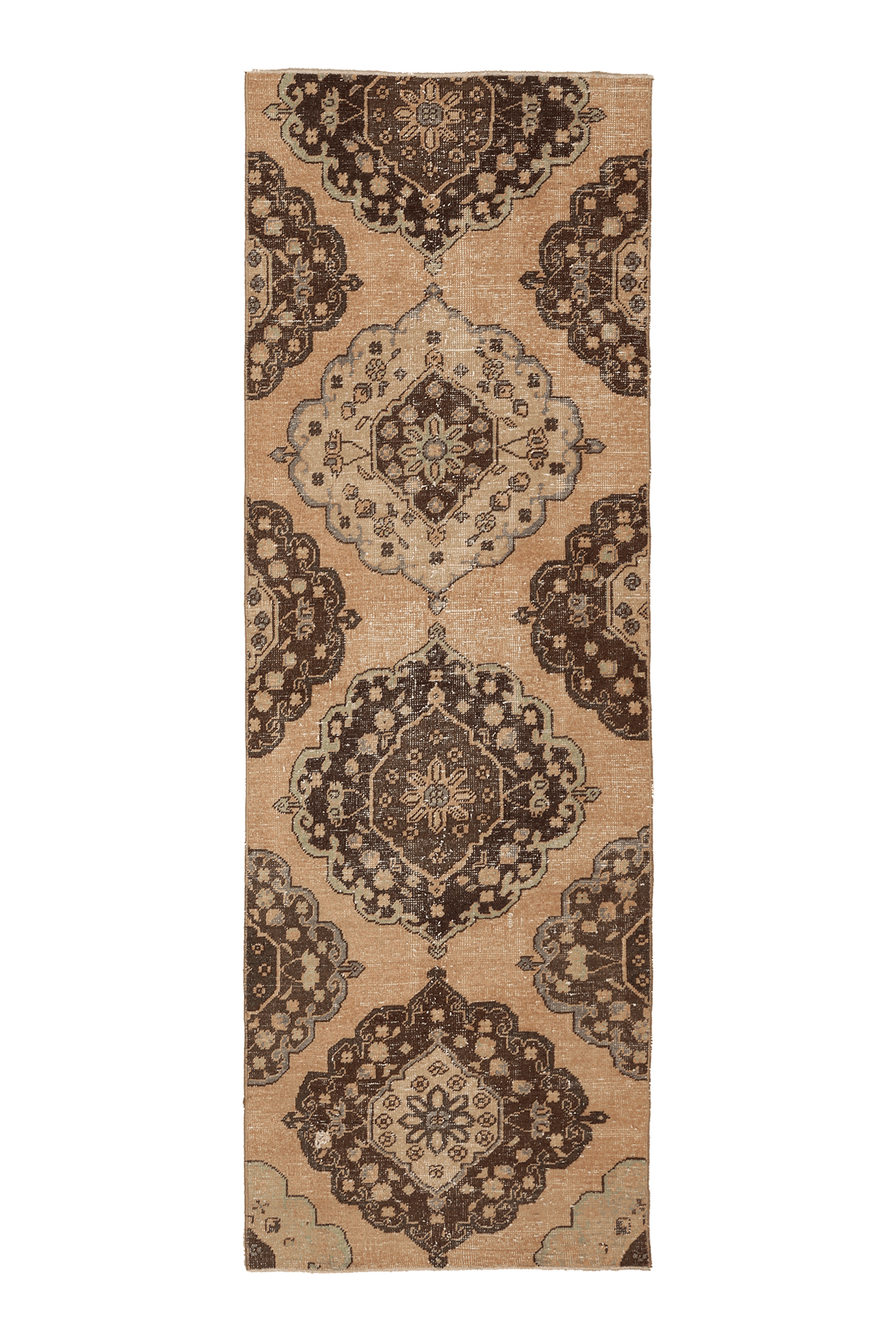 Vintage Konya Turkish Runner Rug 3x8 ft — Beige & Brown Floral