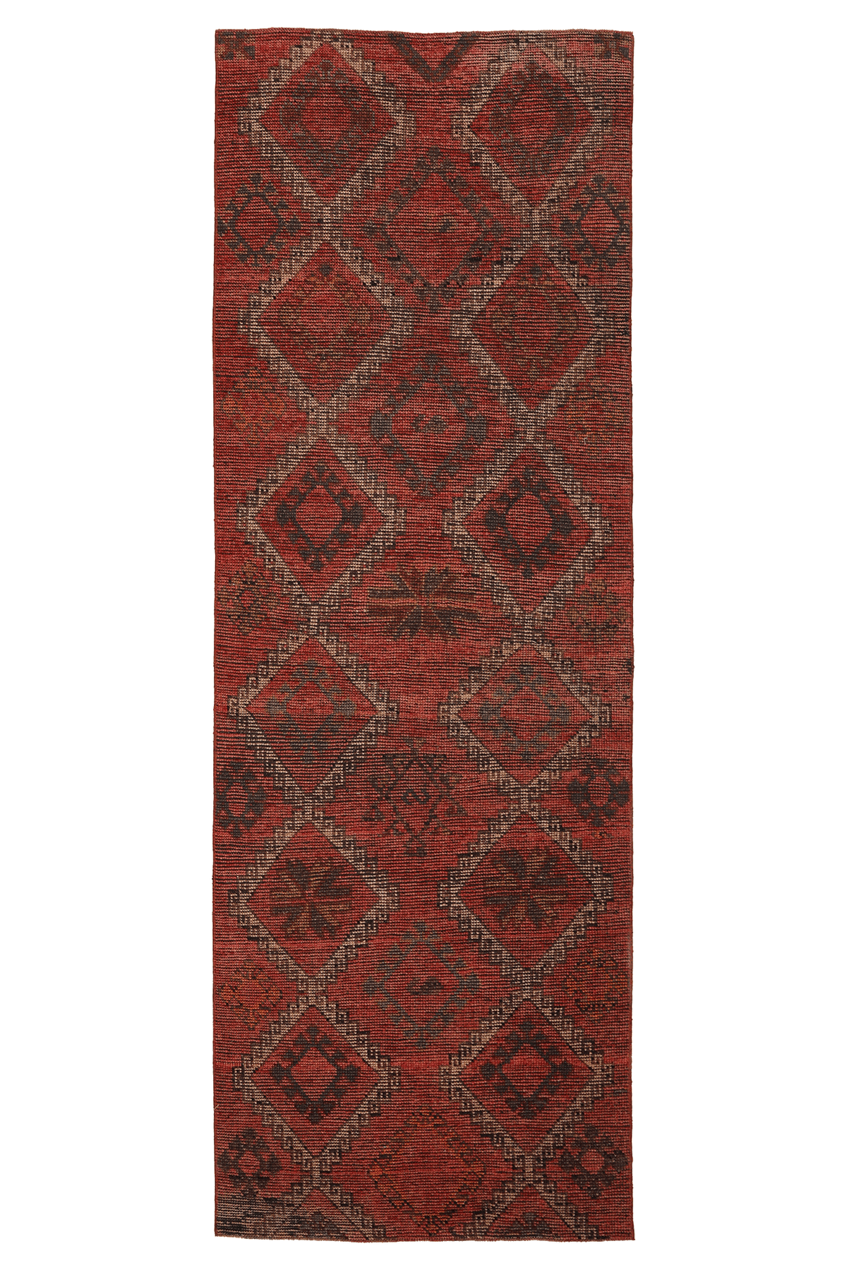 Vintage Gaziantep Turkish Runner Rug 3x9 ft — Red & Brown Geometric
