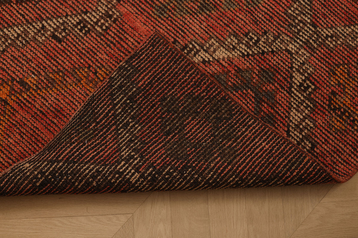 Vintage Gaziantep Turkish Runner Rug 3x9 ft — Red & Brown Geometric