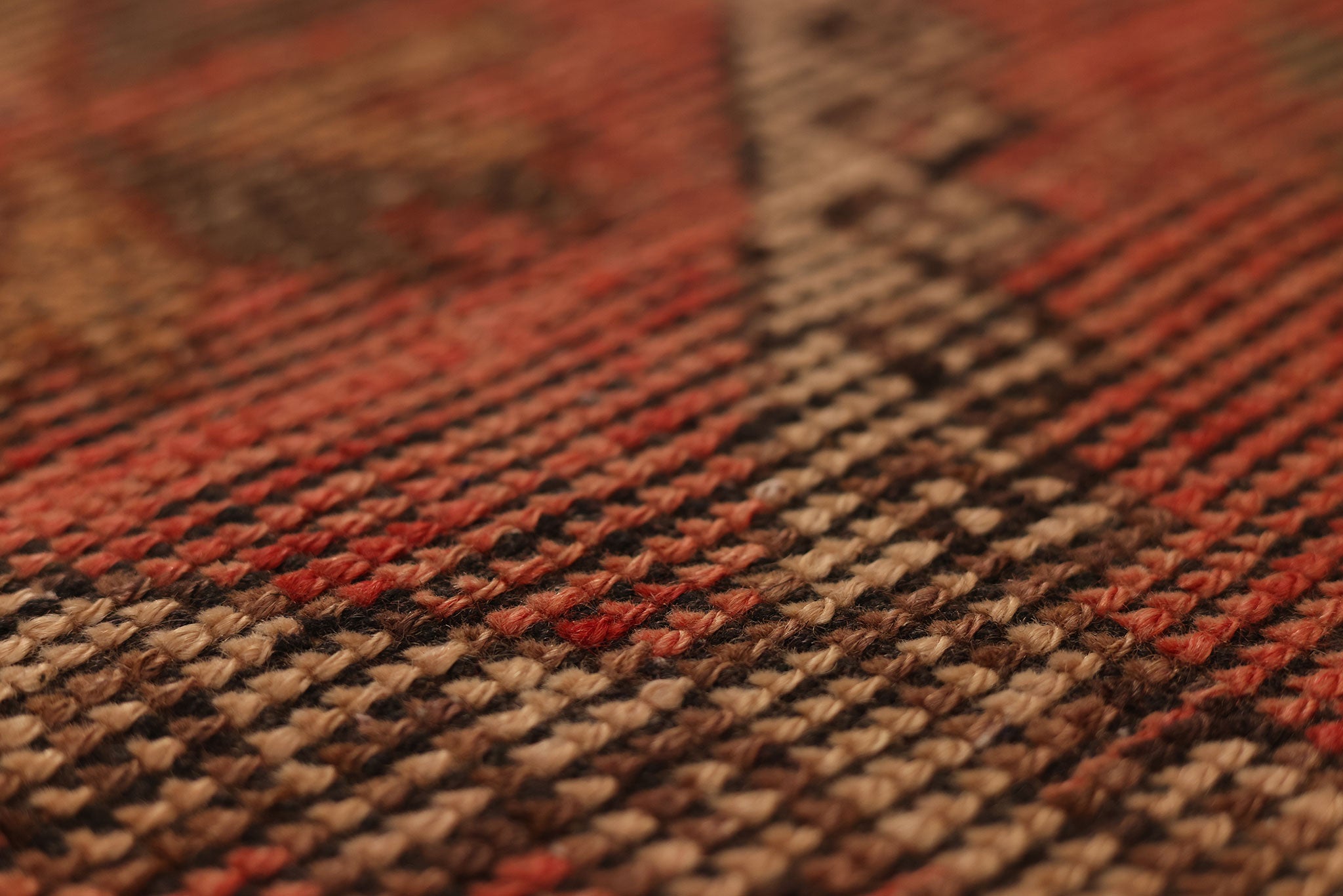 Vintage Gaziantep Turkish Runner Rug 3x9 ft — Red & Brown Geometric