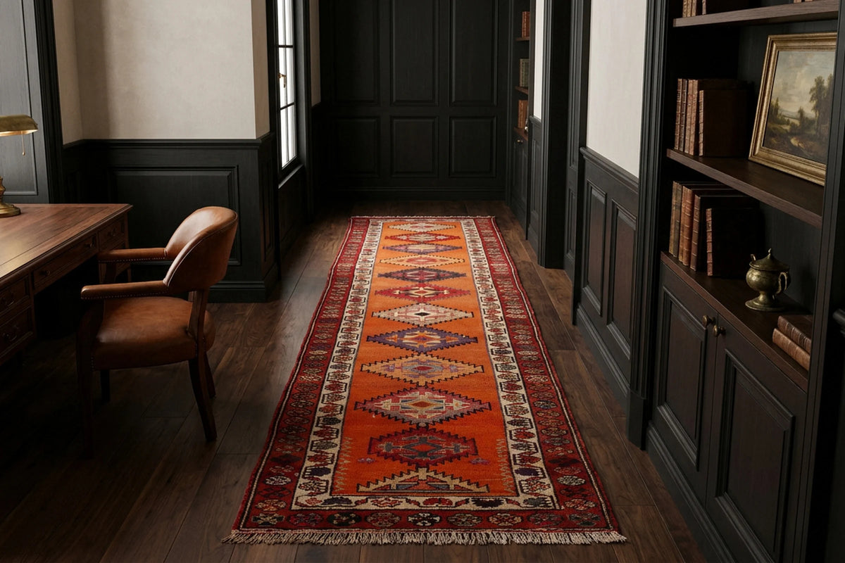 Persian Style Runner Rug in a styled room