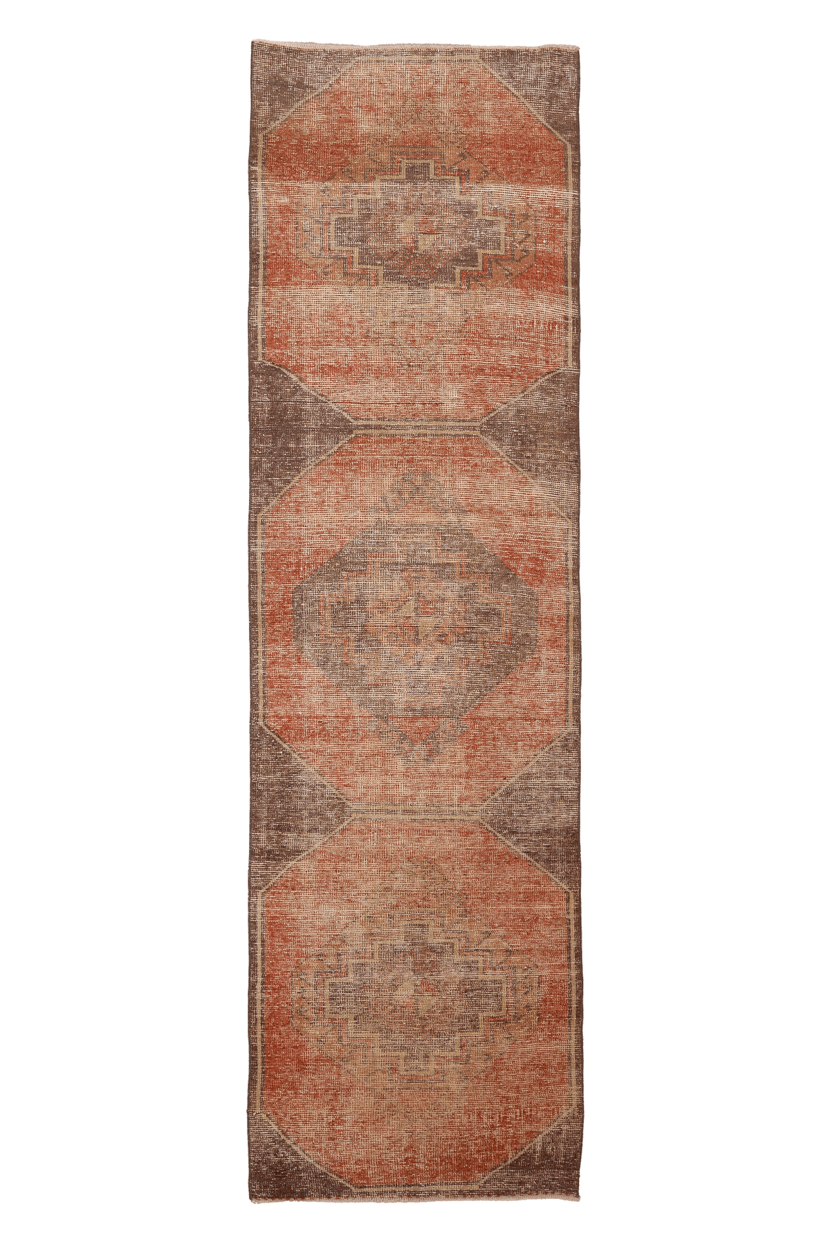 Vintage Malatya Turkish Runner Rug 3x10 ft — Red & Brown Geometric