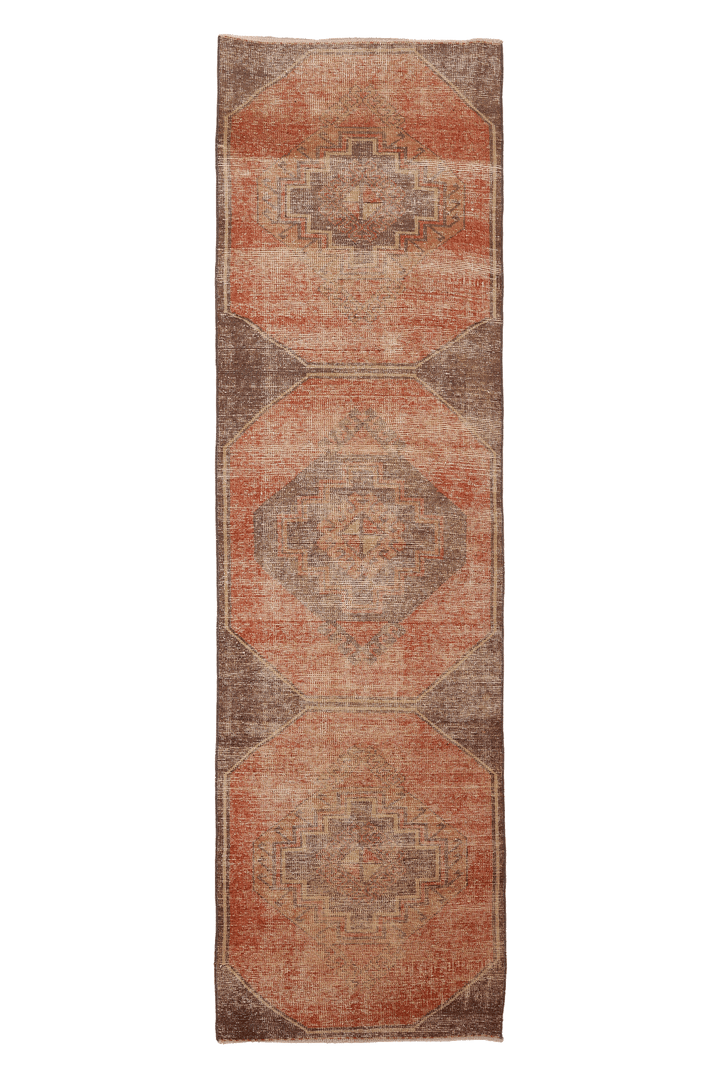 Vintage Malatya Turkish Runner Rug 3x10 ft — Red & Brown Geometric