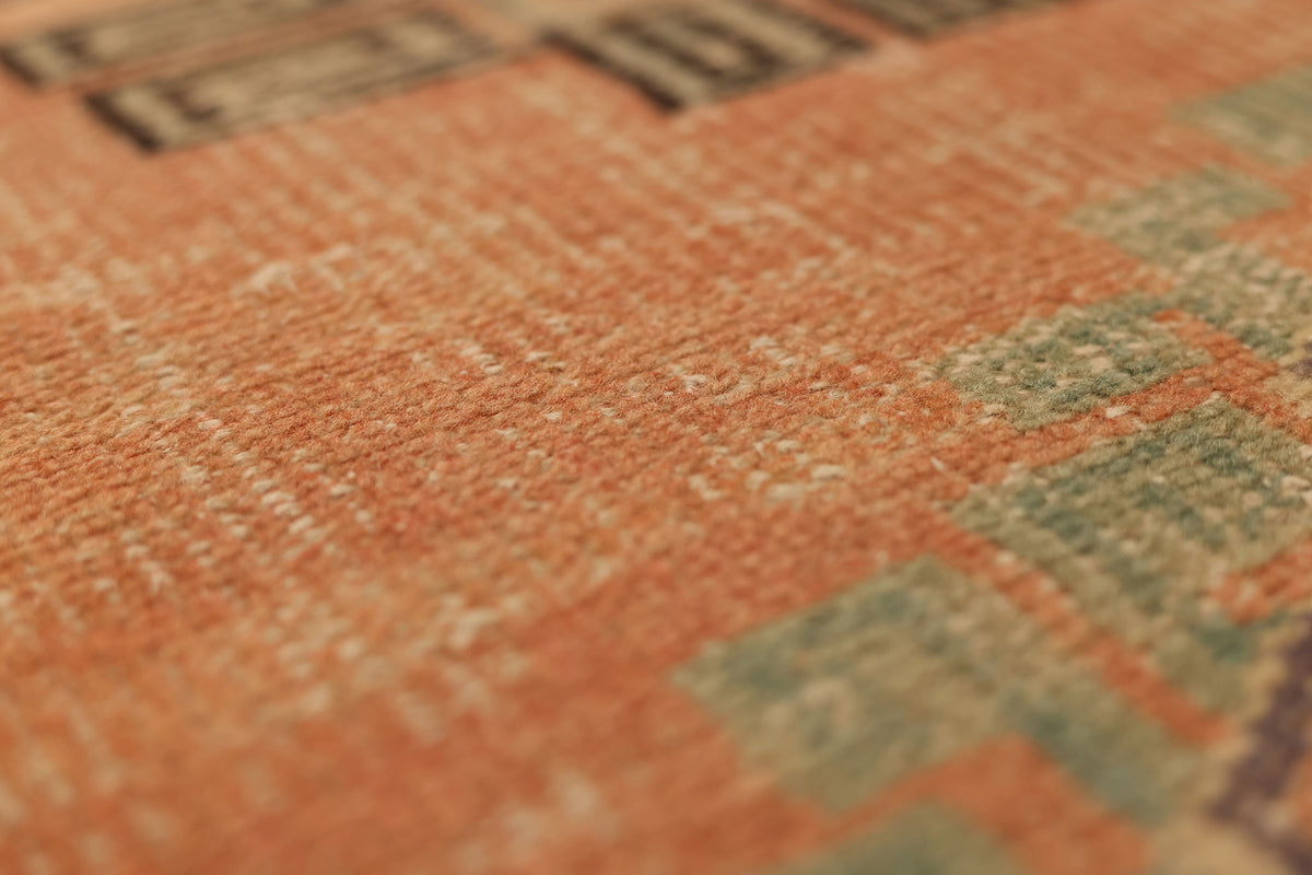Vintage Manisa Turkish Runner Rug 2x10 ft — Orange & Green Geometric