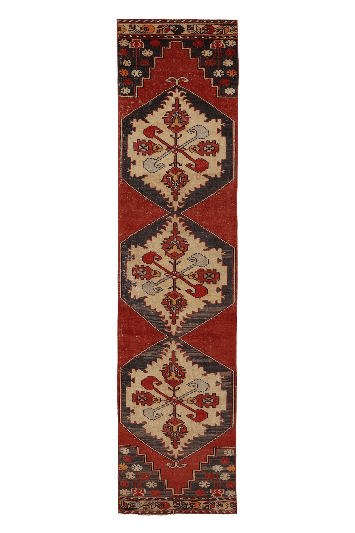 Vintage Niğde Turkish Runner Rug 2x10 ft — Red & Beige Geometric