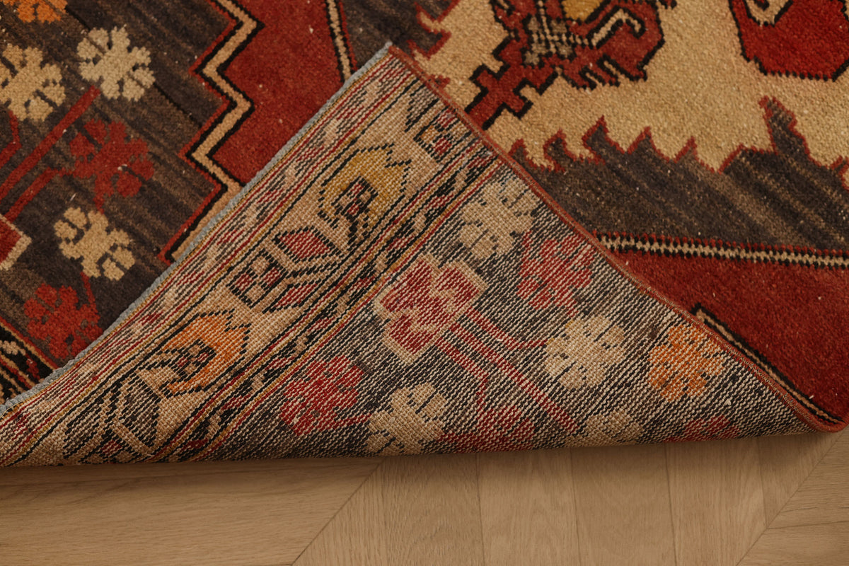 Vintage Niğde Turkish Runner Rug 2x10 ft — Red & Beige Geometric