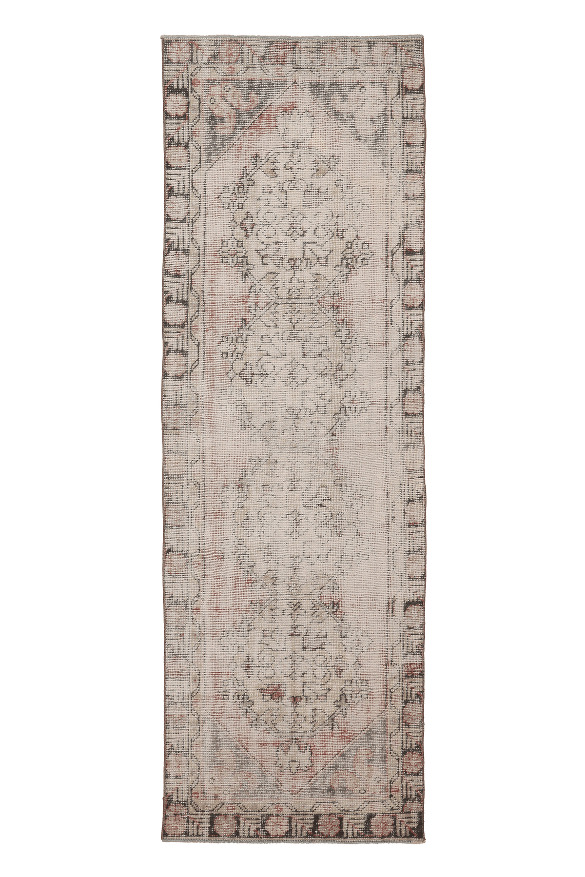 Vintage Niğde Turkish Runner Rug 2x8 ft — White & Brown Distressed