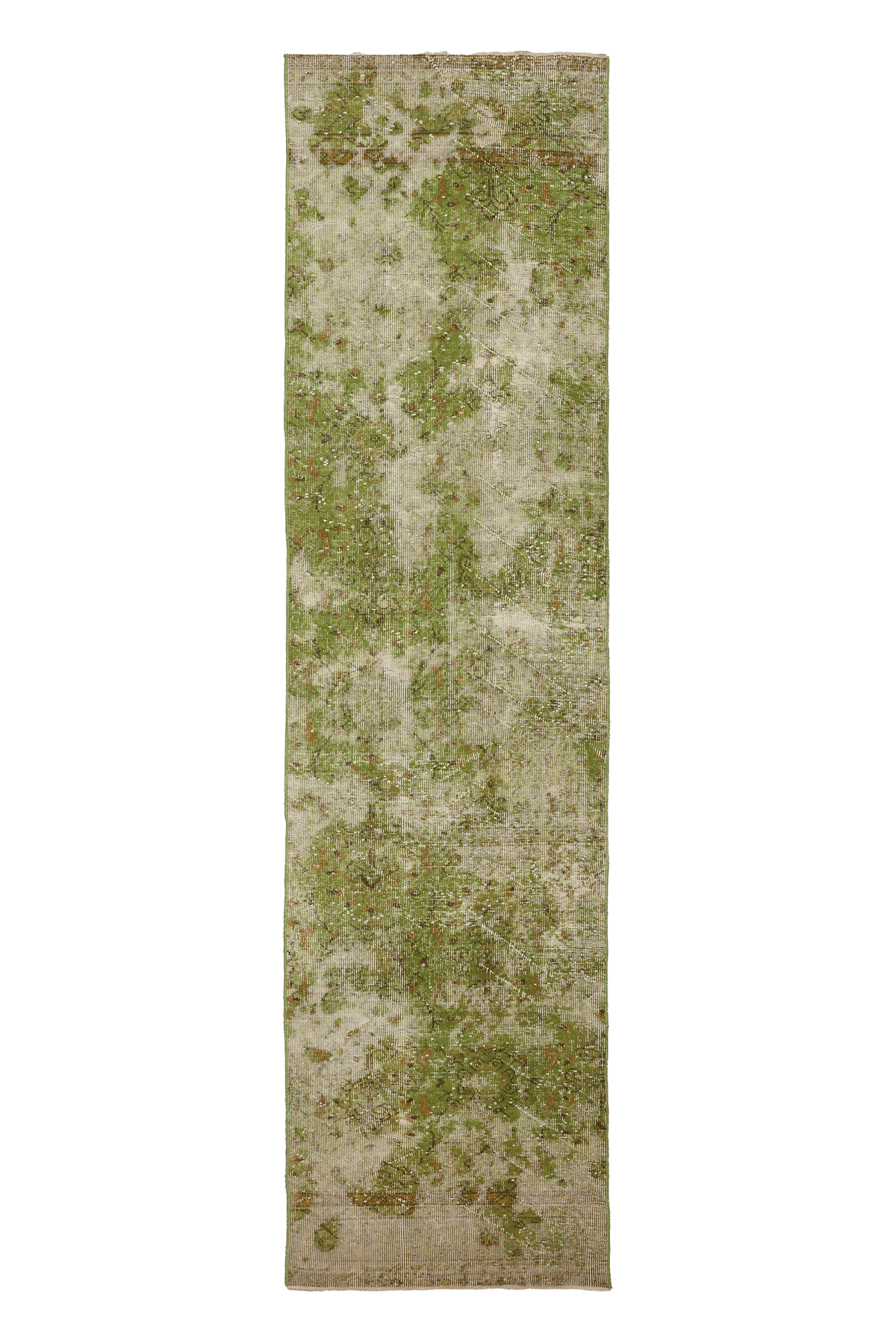 Vintage Malatya Turkish Runner Rug 2x10 ft — Green & Beige Distressed