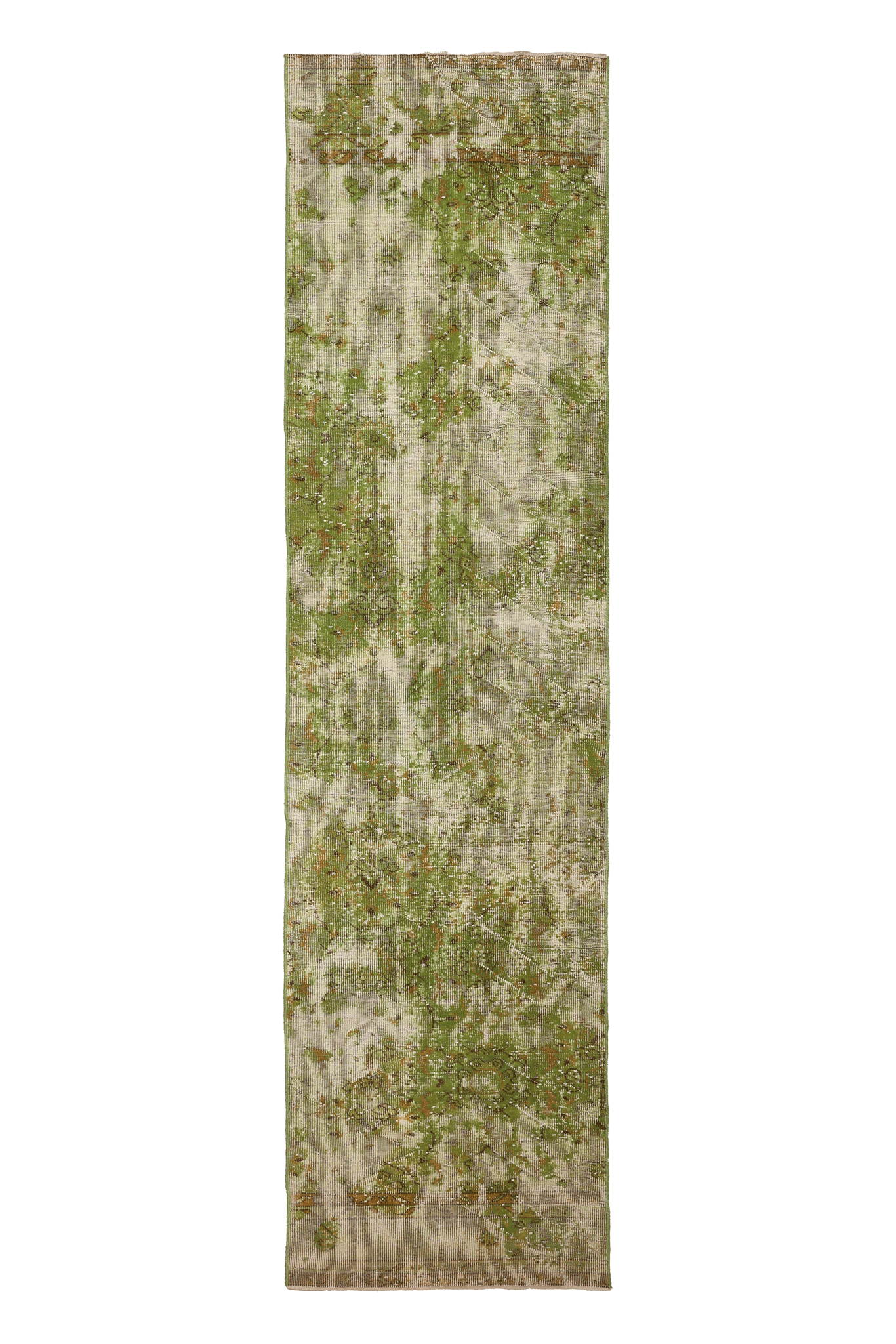 Vintage Malatya Turkish Runner Rug 2x10 ft — Green & Beige Distressed