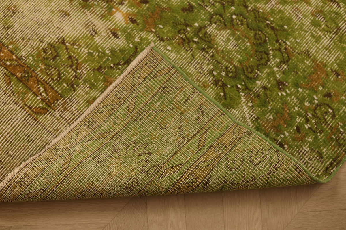 Vintage Malatya Turkish Runner Rug 2x10 ft — Green & Beige Distressed