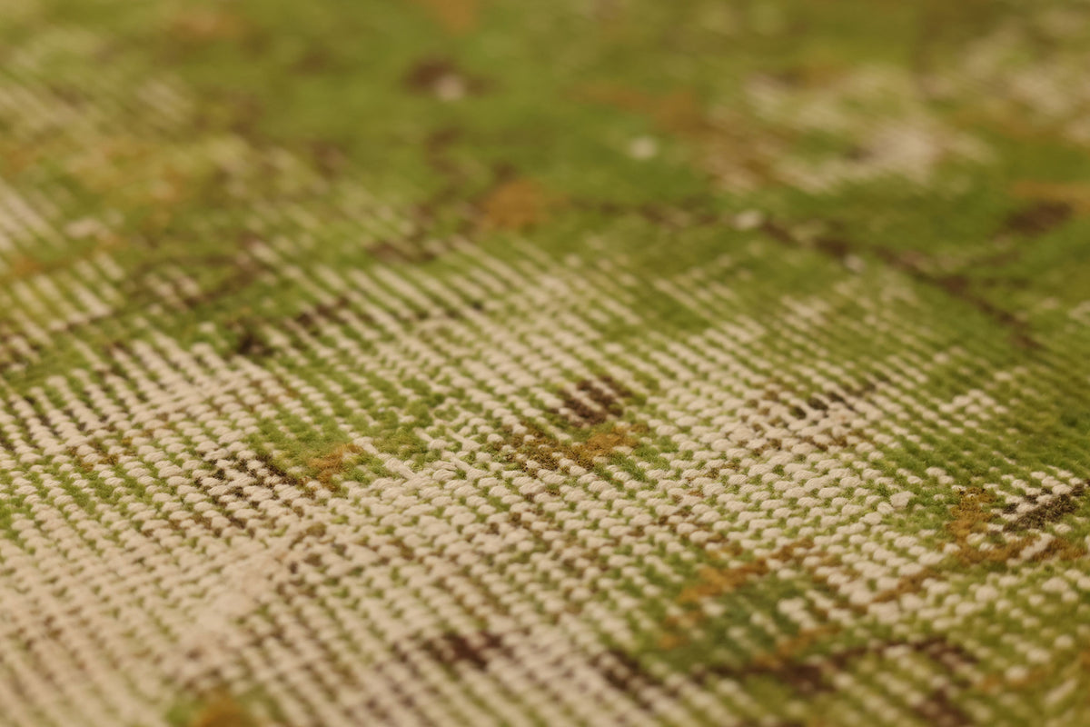 Vintage Malatya Turkish Runner Rug 2x10 ft — Green & Beige Distressed