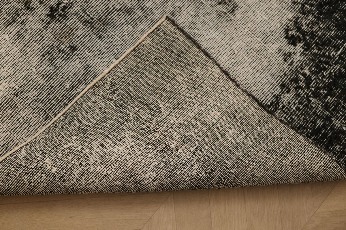 Vintage Isparta Turkish Runner Rug 2x10 ft — Black & White Distressed