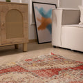 Vintage Nevşehir Turkish Area Rug 4x7 ft — Red & Beige Floral
