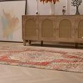 Vintage Nevşehir Turkish Area Rug 4x7 ft — Red & Beige Floral