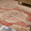 Vintage Nevşehir Turkish Area Rug 4x7 ft — Red & Beige Floral