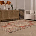 Vintage Nevşehir Turkish Area Rug 4x7 ft — Red & Beige Floral