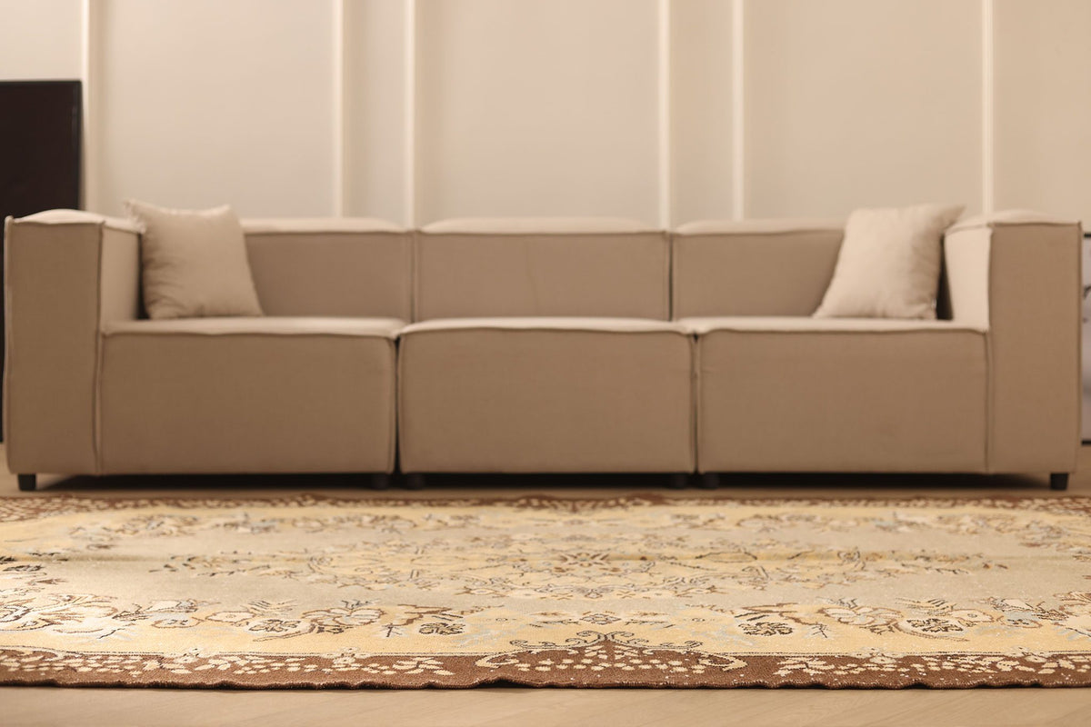 Vintage Isparta Turkish Area Rug 6x10 ft — Beige & Brown Floral