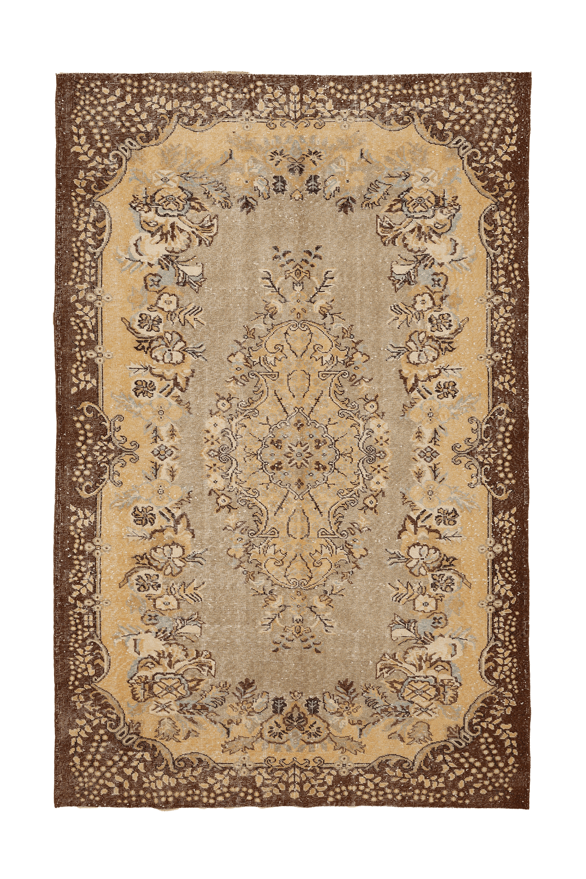 Vintage Isparta Turkish Area Rug 6x10 ft — Beige & Brown Floral