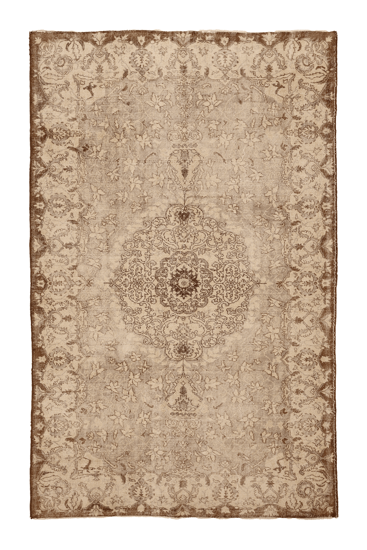 Vintage Isparta Turkish Area Rug 6x10 ft — Beige & Brown Floral