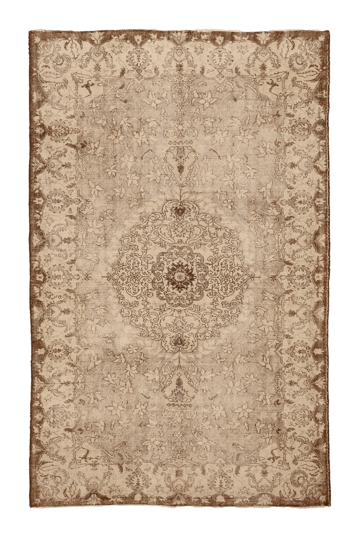 Vintage Isparta Turkish Area Rug 6x10 ft — Beige & Brown Floral
