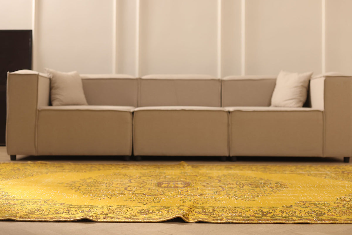 Vintage Isparta Turkish Area Rug 6x9 ft — Yellow & Orange Floral