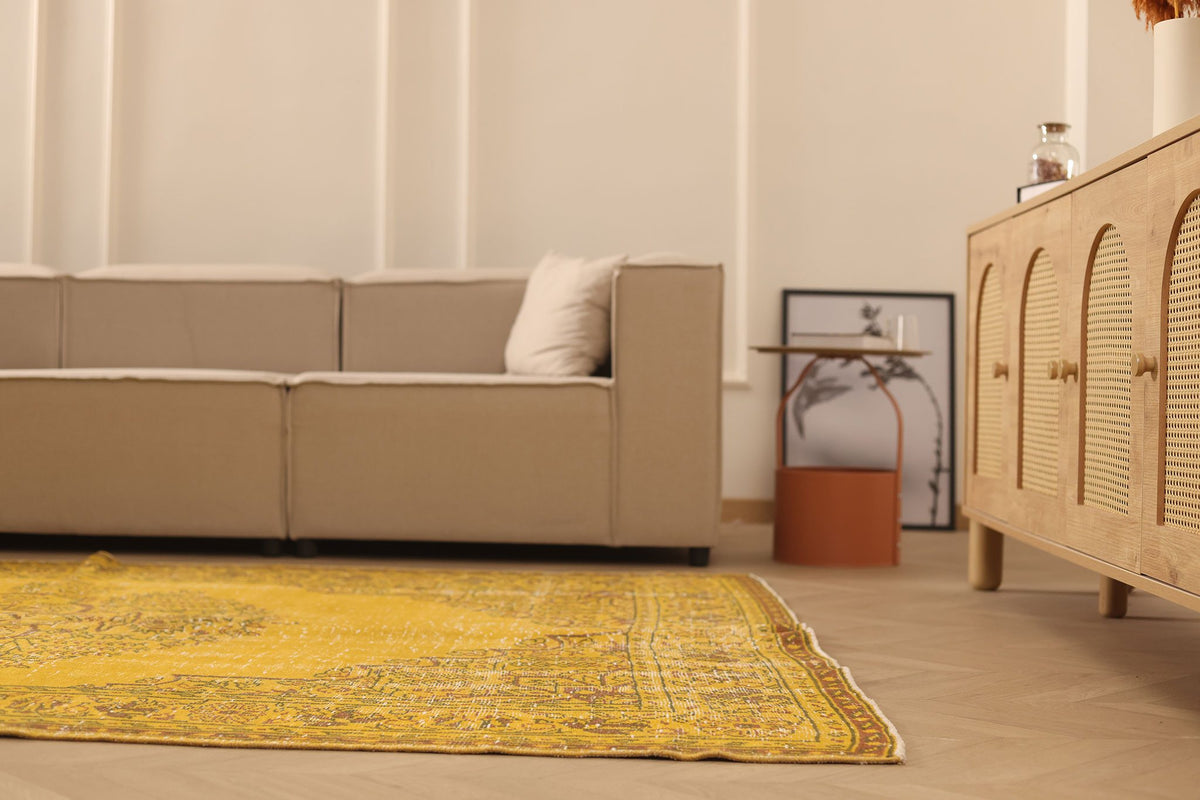Vintage Isparta Turkish Area Rug 6x9 ft — Yellow & Orange Floral