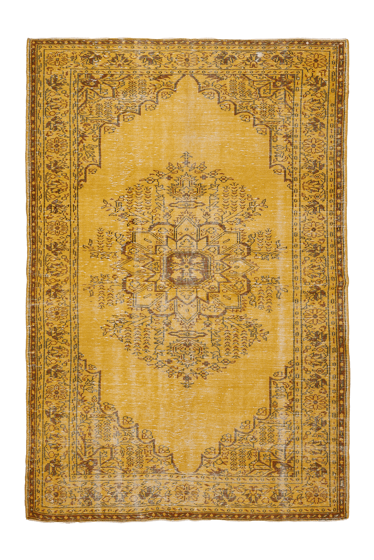 Vintage Isparta Turkish Area Rug 6x9 ft — Yellow & Orange Floral