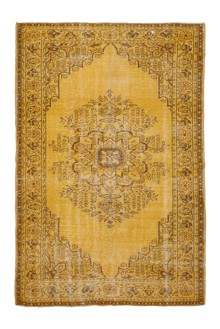 Vintage Isparta Turkish Area Rug 6x9 ft — Yellow & Orange Floral