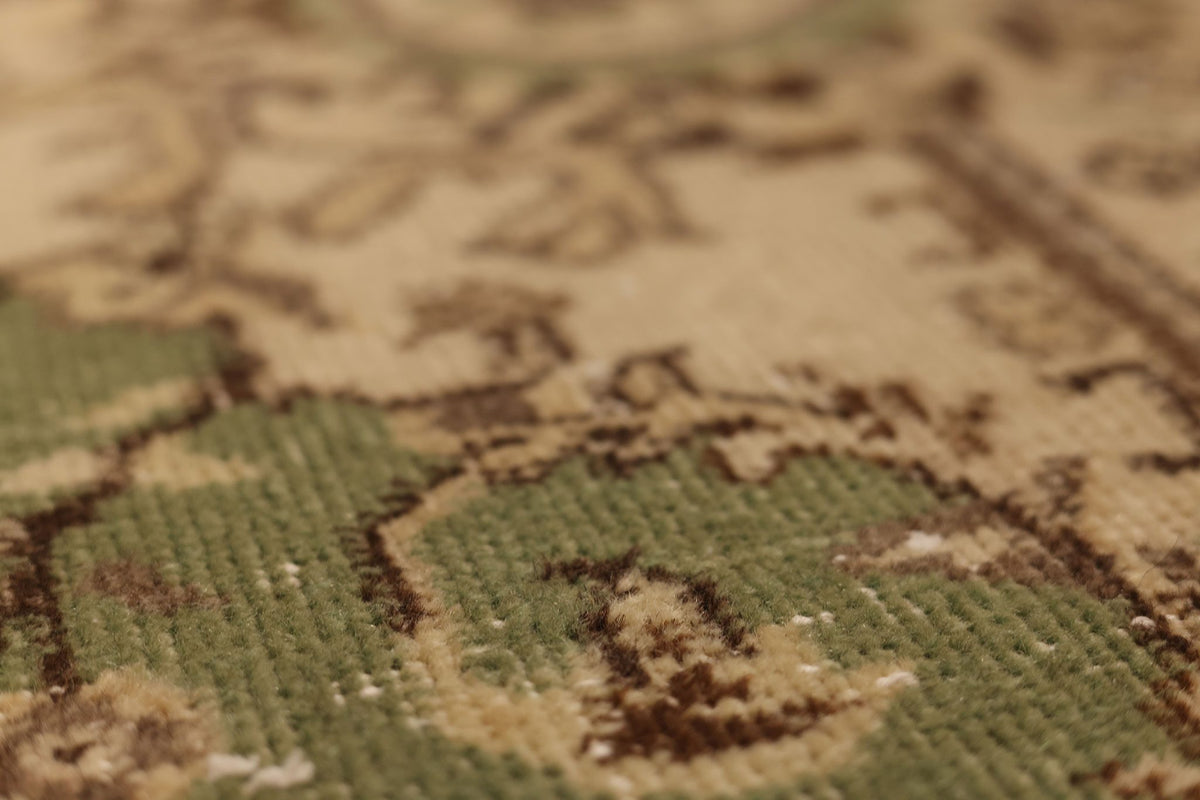 Vintage Isparta Turkish Area Rug 6x9 ft — Green & Beige Floral