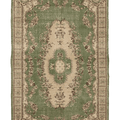Vintage Isparta Turkish Area Rug 6x9 ft — Green & Beige Floral