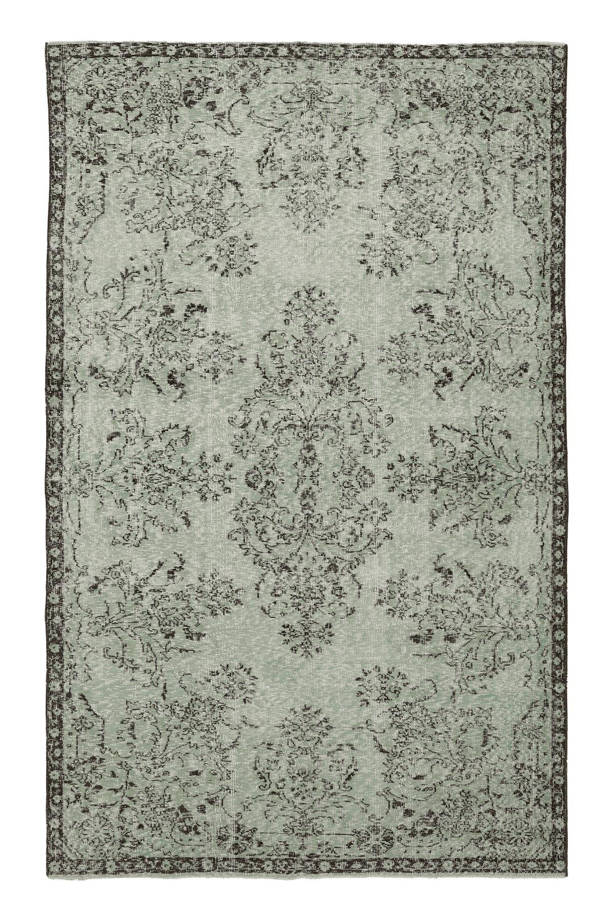 Vintage Isparta Turkish Area Rug 6x9 ft — Green & Gray Floral